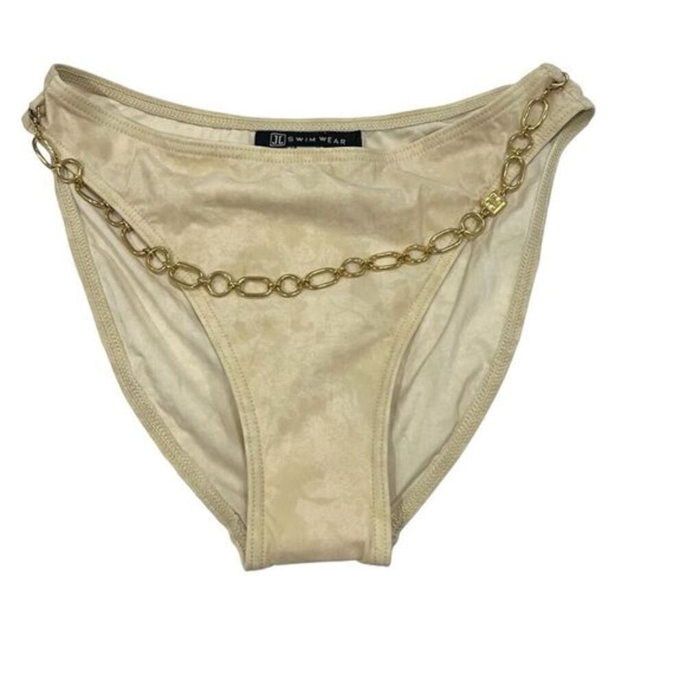 J. Lindenberg Gold chain belted full coverage swim bikini bottoms size 6 NWT